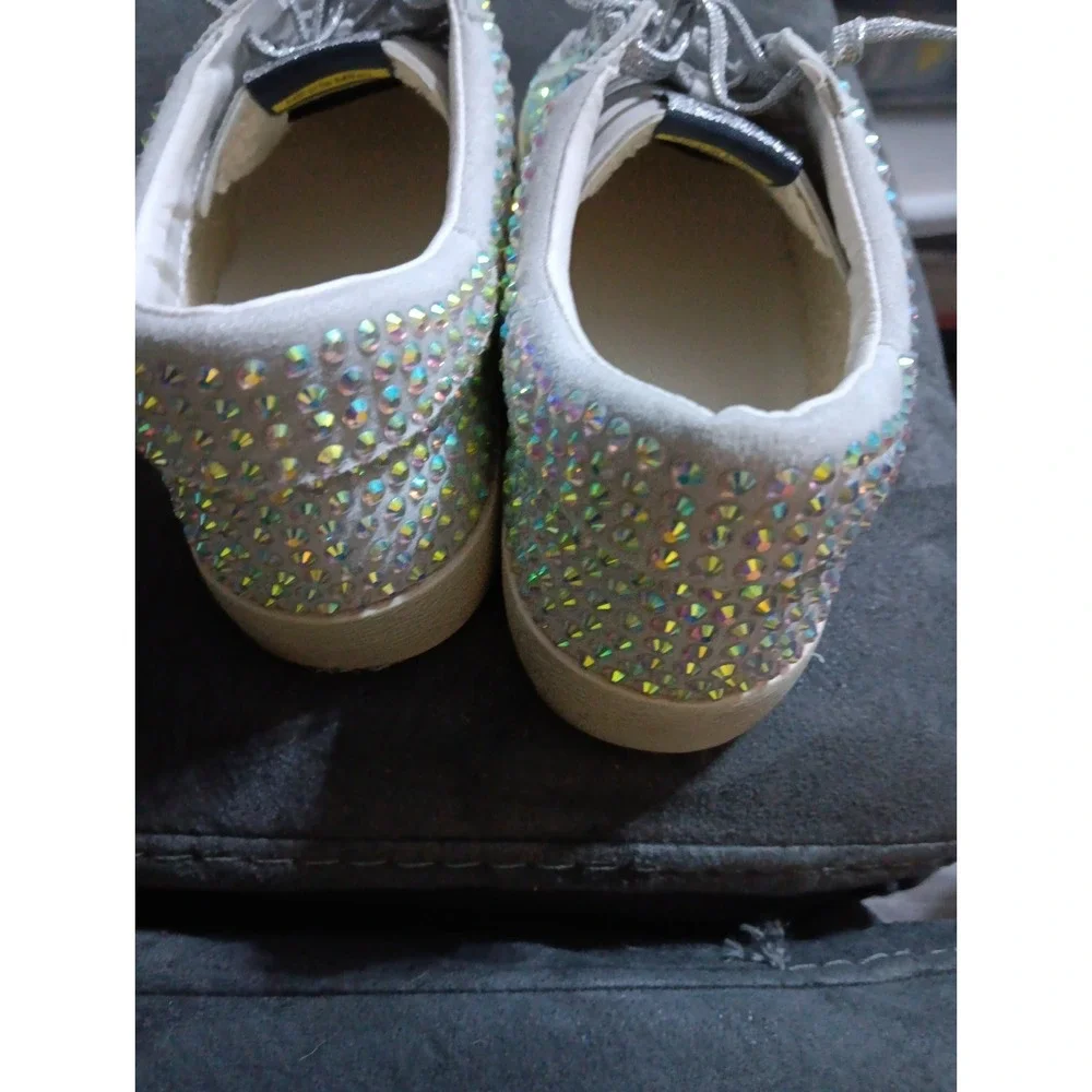 Mi.iM Women's Fashion Gray Rhinestone Sneakers Shoes Sparkle Blue Green EUC